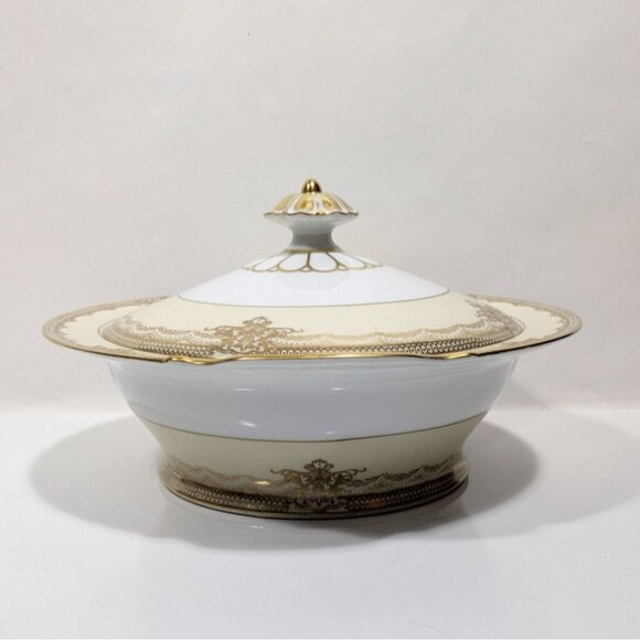 Noritake China Gold Trim Handpainted Galatea Covered Serving Bowl Japan Vintage - Picture 12 of 16